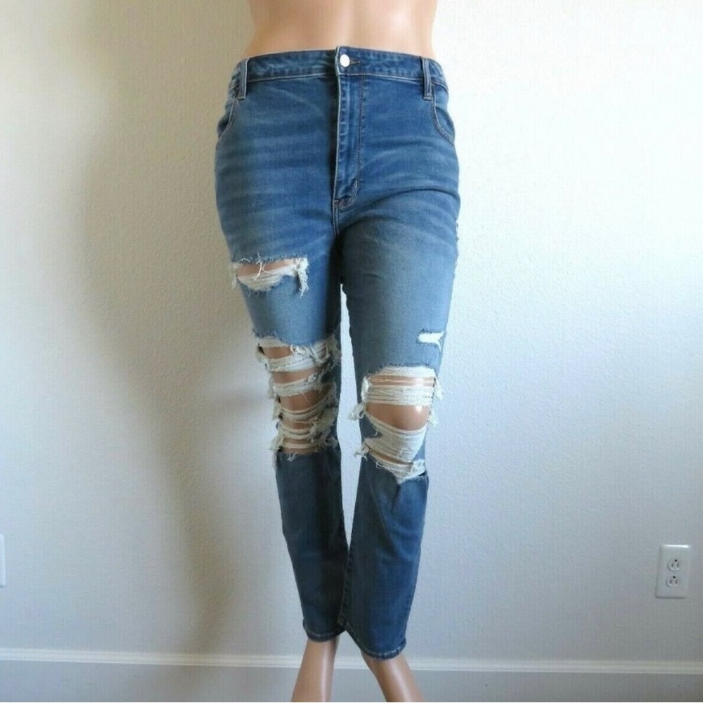 American Eagle Ne(x)t Level Hi-Rise Jeggings Cool TORN Plus Size 24 Regular NWT - Picture 5 of 6